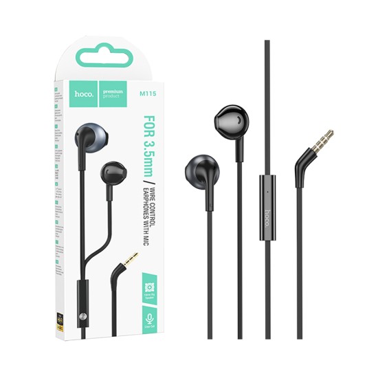 Hoco Wired Earphones M115 Sagacious with Microphone 3.5MM 1.2m Black Hoco Wired Earphones M115 Sagacious with Microphone 3.5MM 1.2m Black
